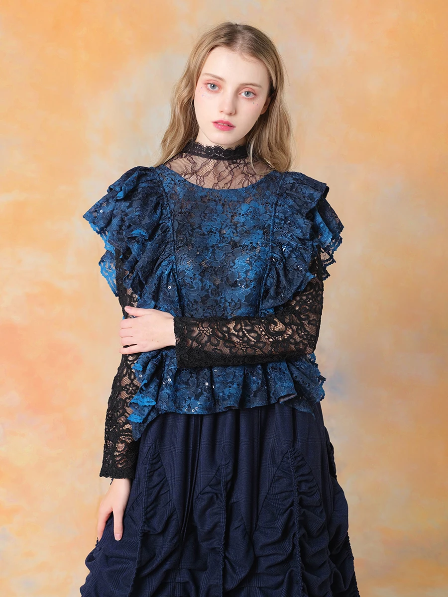 

Ele Lace Embroidery Sequin Loose Ladies Original Bal Top ODD PSYCHE Commute Sle Polyester Nylon Blend