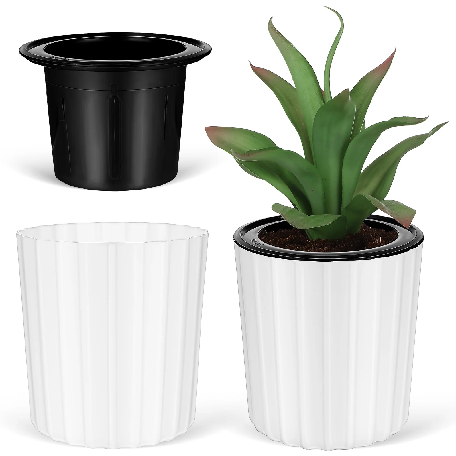 

2pcs Self Watering Planters Decorative Flower Pots Plastic Automatic Watering Succulents Planters Conduction Rope Indoor