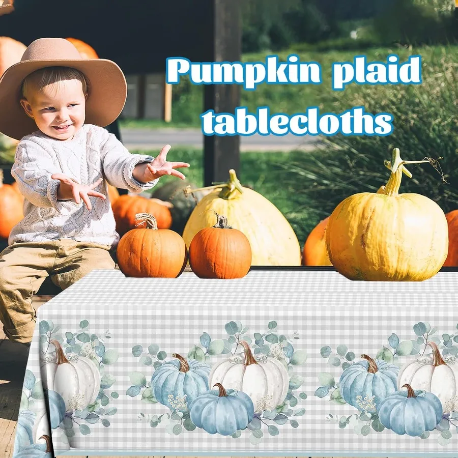 3 قطعة مفارش المائدة اليقطين الأزرق المائية اليقطين منقوشة مستطيلة طاولة بلاستيكية كوف الشكر الخريف الأزرق اليقطين عرض الطفل