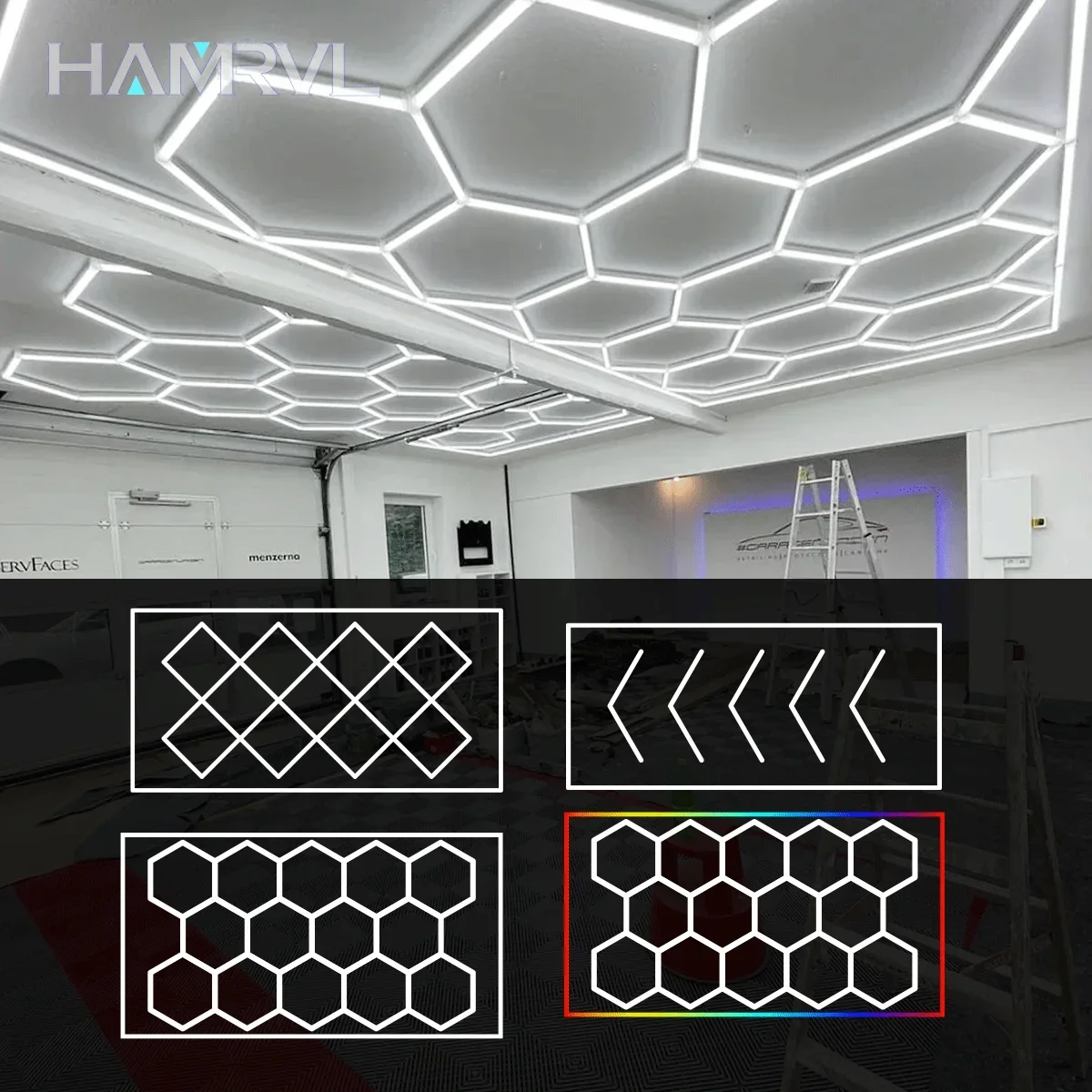 

LED hexagonal lighting fixture white/red/blue/green/RGB ambient light tube honeycomb ceiling basement gym workshop customization