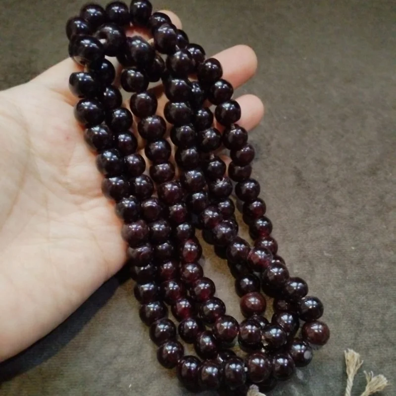 Tibetan Backflow Old Pulp Burgundy Agate Flat round Bead 108 Buddha Beaded Necklace Beads Accessories 12mm