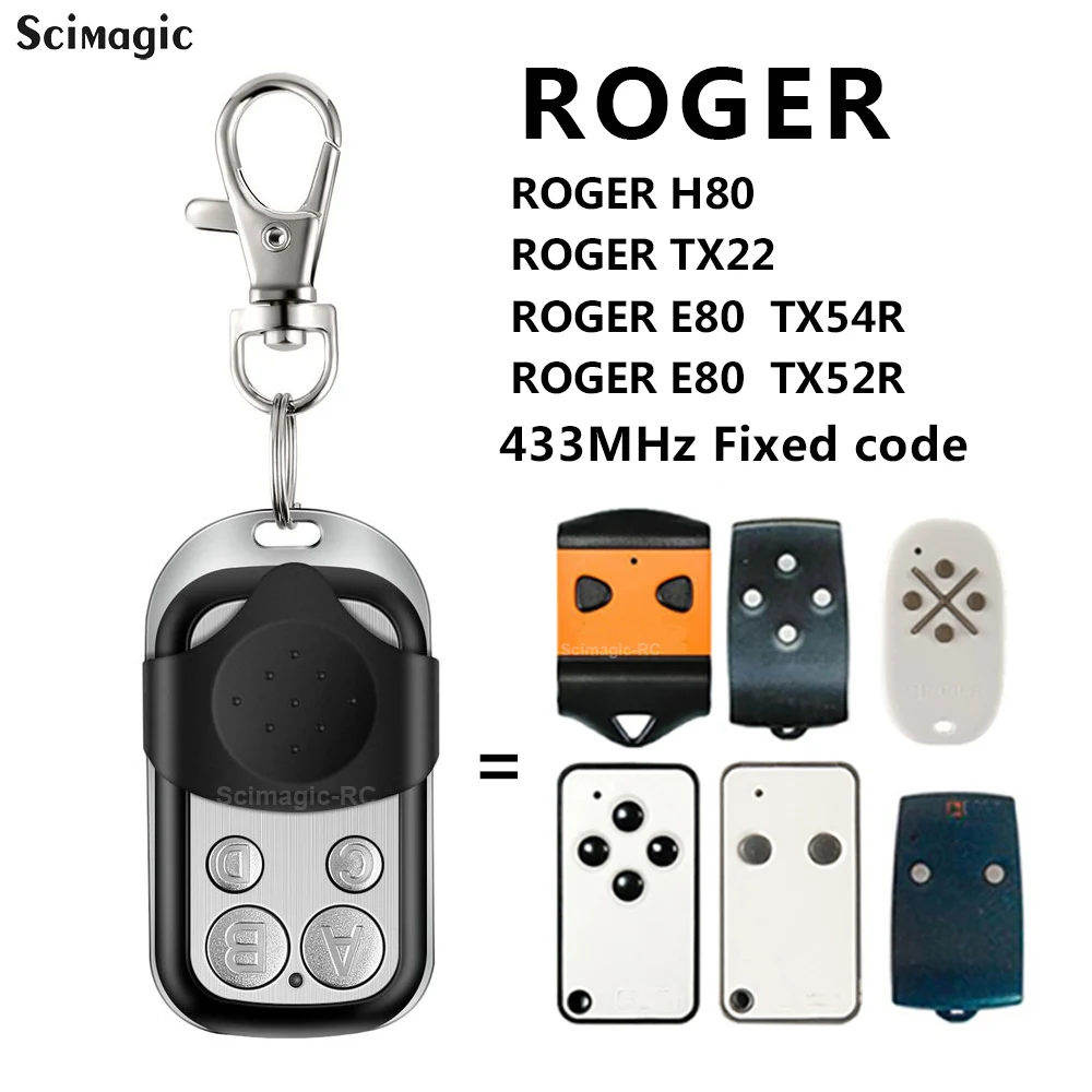 

1/2pcs ROGER H80 / TX22 / E80 TX54R / E80 TX52R Garage Door Remote Control 433.92MHz Fixed Code Transmitter Gate Key Fob