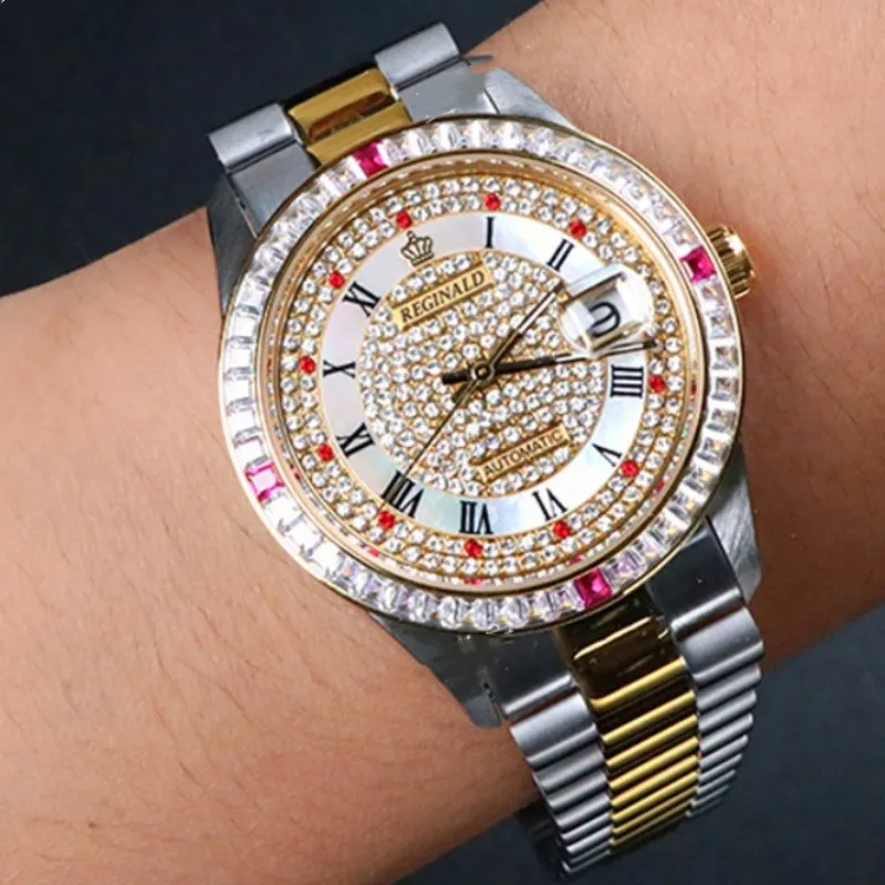 

ZOCA Luxury Reginald Top Brand Full Zirconia Gemstones Watch Men Style Dial Full 925 Sterling Silver Quartz Watch