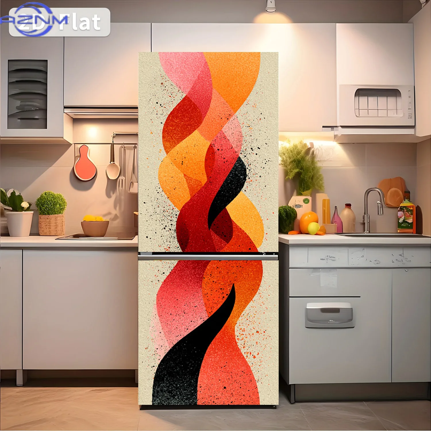[2D Flat Printing] 1pc Fridge Magnet Sticker Intertwined Colors Dance Theme Design Wall Sticker Self-Adhesive Suitable for Cab