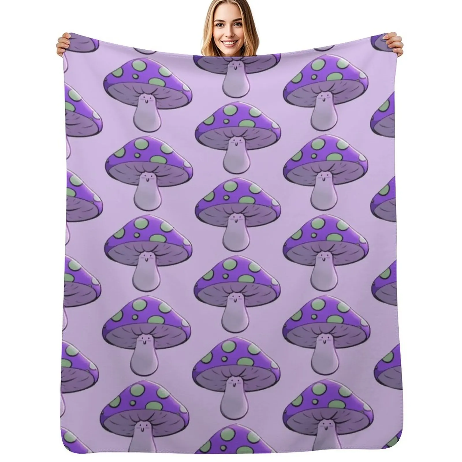Purple Happy Mushroom Throw Blanket Furry Soft Decorative Throw Plaid Personalized Gift Bed covers Blankets