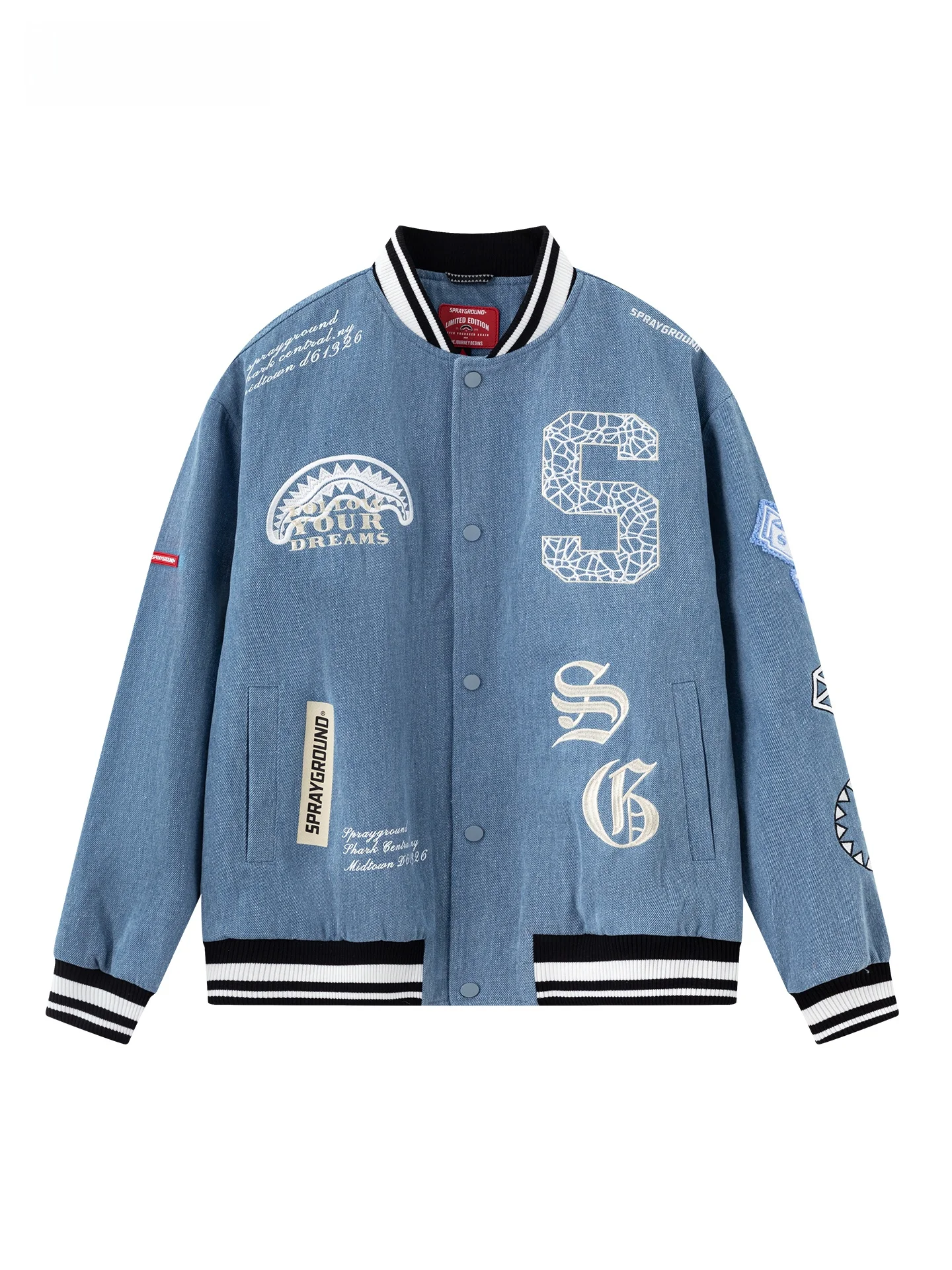 Chaqueta de béisbol americana de mezclilla estilo retro para primavera y otoño, ropa de calle moderna, diseño de boca de arca, manga larga.