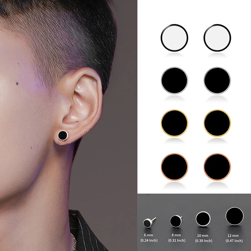 Luxury Male Earring Piercing Trendy Stainless Steel Round Stud Earring For Men kpop Black Drip Earings Accessories For Men Gift