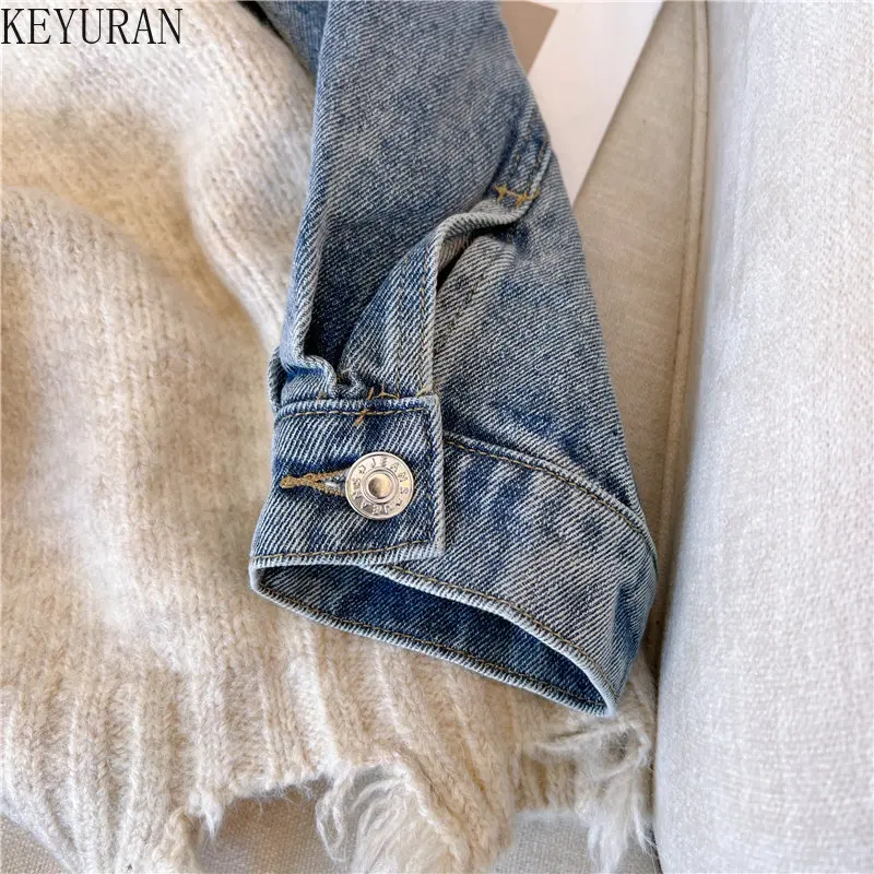 Denim Patchwork Sweater Women Pullovers Autumn Winter 2024 O-Neck Long Sleeve Tops Loose Heart Chic Simple Knitted Jumpers Femme