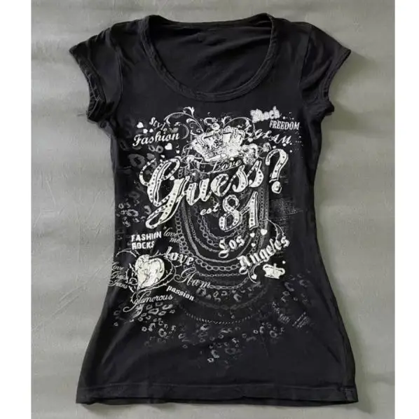 

y2k Tshirt Letter Print Aesthetic Harajuku Short Sleeve Vintage Goth O-Neck Slim Punk Streetwear 2000s Hot Girl Crop Emo Fashion