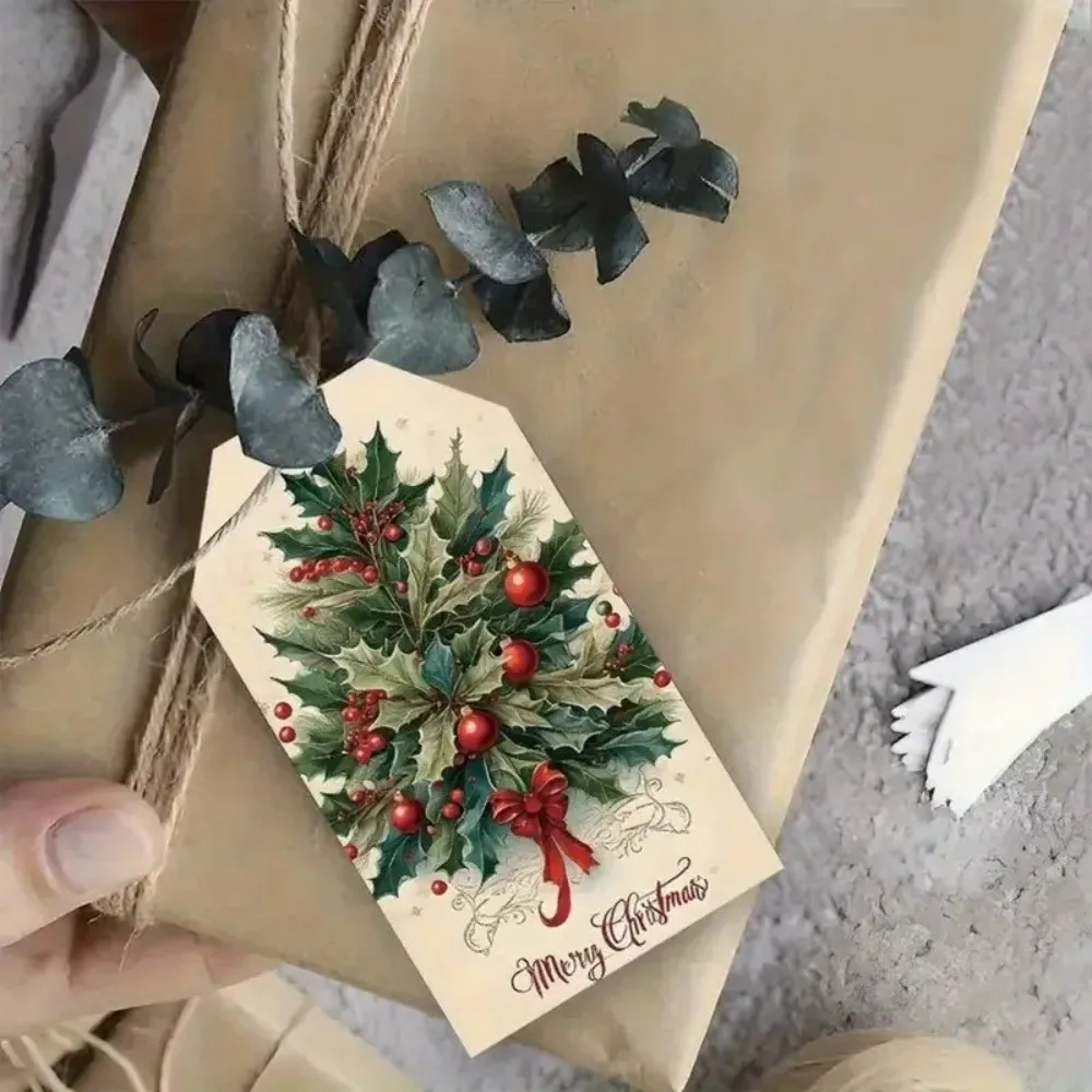 50 Sheets Handmade Christmas Packaging Label Eco-Friendly 10m Rope DIY Gift Decorating Tag Multi-functional Reusable