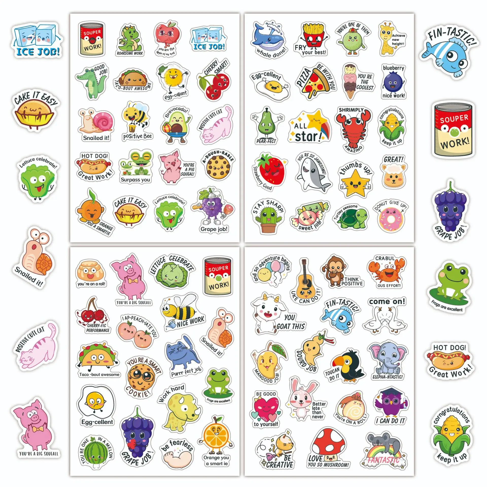 Encouragement Stickers Cartoon English Motivational Fruit Animal Kids Teacher Fun Reward Stickers