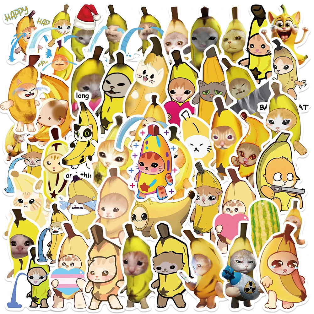 

50pcs Banana Cat Memes Stickers Cartoon Cute Graffiti Decals For Water Bottle Laptop Luggage Skateboard Guitar Kids Toy Sticker