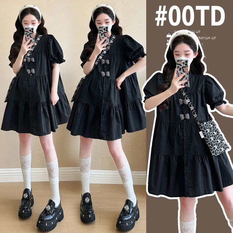 

Chic Pregnancy Dress Summer New Korean Audrey Hepburn Style Little Black Dress Petite Princess Silhouette for Expecting Mothers