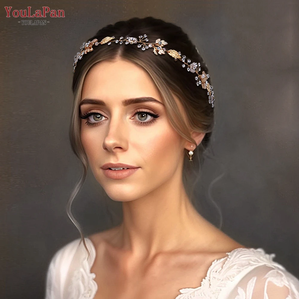 YouLaPan Trendy Bried Hair Band Ślubne akcesoria do włosów Alloy Leaf Bridal Headpiece Golden Color Woman Hair Vine Headband HP122