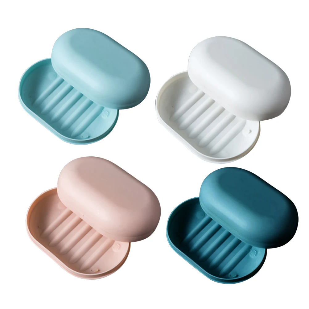 

4pcs Portable Soap Box with Lid Travel Bathroom Holder Compact Easy to Clean Oval Shape Container for Home Use