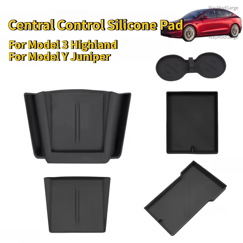 

Подставка для хранения центрального управления для Tesla Model 3 +/Y Juniper 2025, силиконовый коврик для чашки с водой, подлокотник, нижняя подставка для хранения, аксессуары