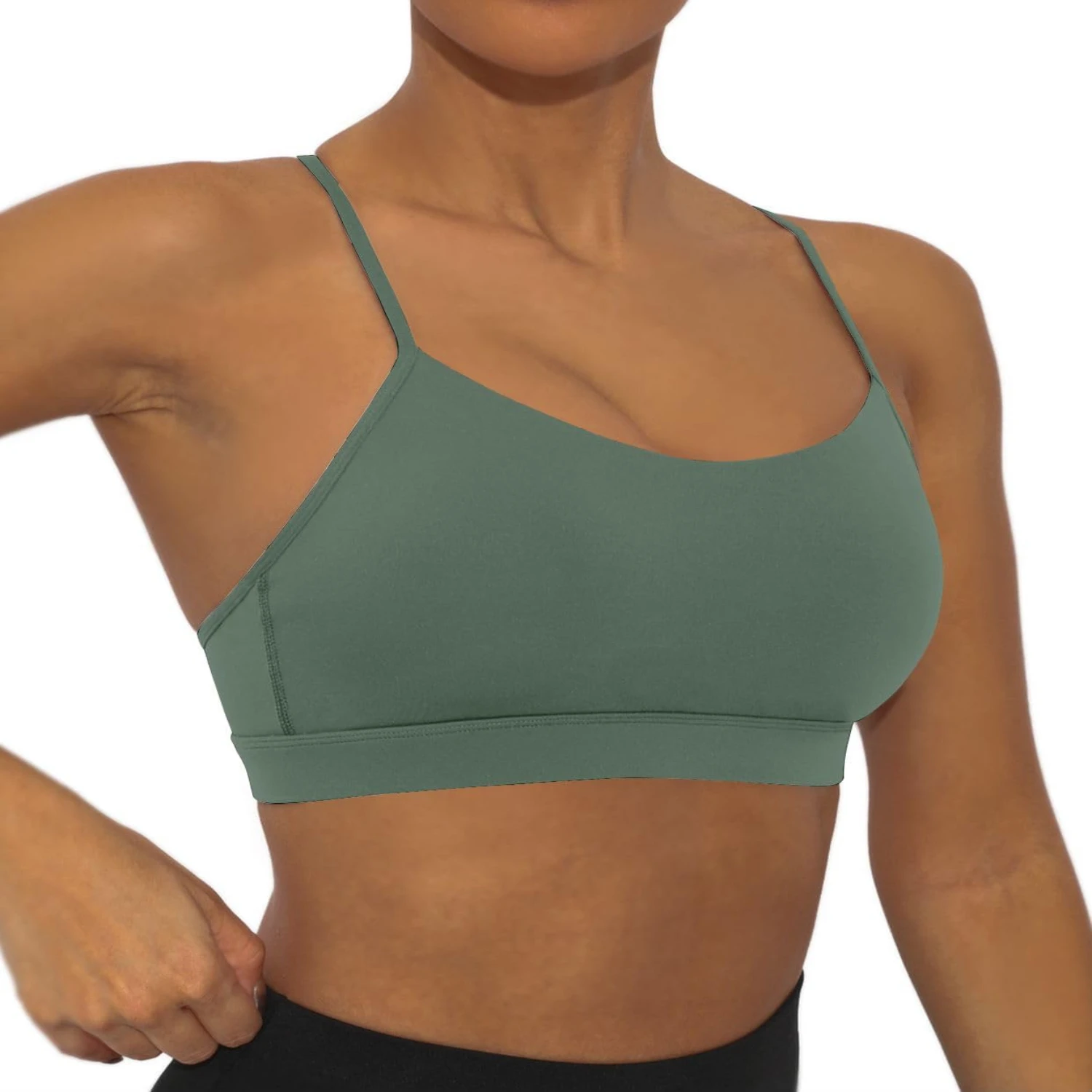 Sexy Low Back Racerback Sports Bra for Women with Thin Spaghetti Straps, Removable Pads - Ideal for Yoga and Workouts