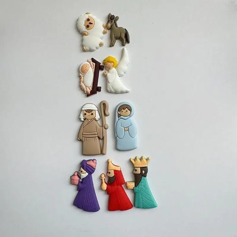 97QD 9Pcs Christmas Miniatures for Crafts Nativity Scene Flatback Charm Embellishments for DIY Craft Scrapbooking Decors