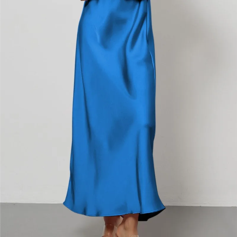 تنورة ميدي عالية الخصر للتخسيس للنساء بلون سادة بحاشية حورية البحر بقصة مستقيمة لخريف وشتاء أساسية Ropa De Mujer #4