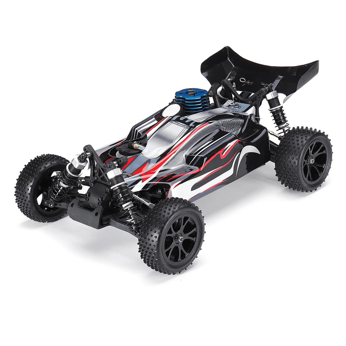 VRX RH1006 1/10 escala 4WD Nitro RTR todoterreno Buggy de alta velocidad 2,4 GHz RC coche regalos para niños (con motor de metanol Force.18))-negro rojo