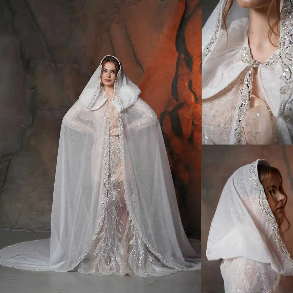 

Shiny Customized Wedding Dresses Capes Long Bridal Bolero Sequins Bride Jacket Shawl Cloak Wedding Accessories