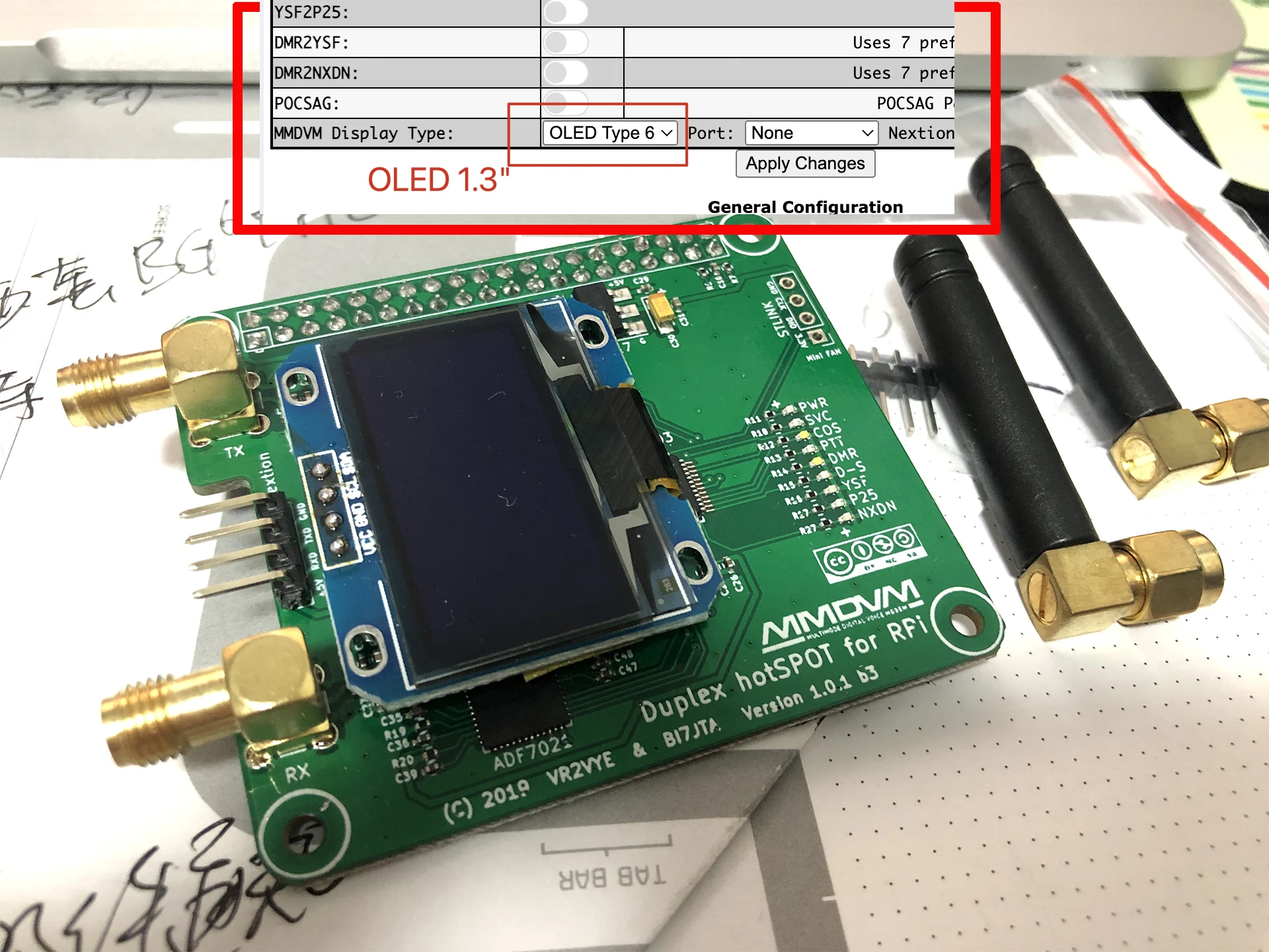 OLED 1.3' OLED0.96inch Display, Pinout order VCC/GND/SCL/SDA for MMDVM Duplex, Repeater, Simplex hotspot Modem Raspberry Pi