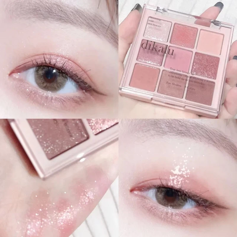 9Colors Pearly Glitter Eyeshadow Palette Pink Korean Charming Eye Makeup Palette Shiny Eye Shadow Eye Pigments Cosmetics