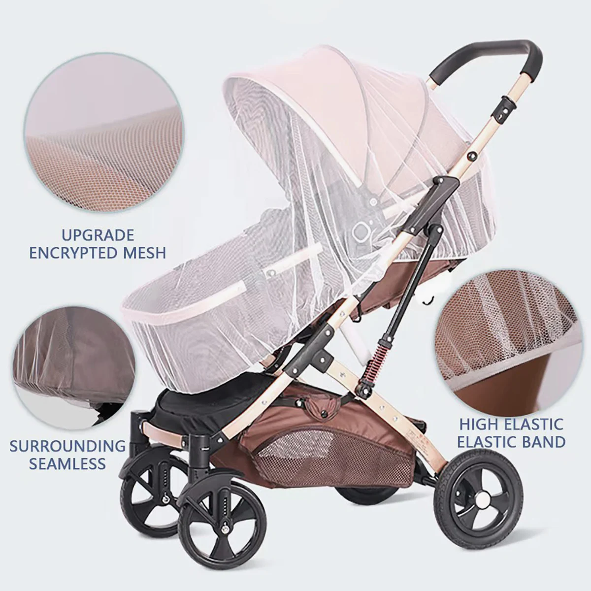 Baby Stroller 360 ° Full-Cover Mosquito Net for Baby Strollers; Universal Encrypted Anti-Mosquito Net for Strollers; Portable Insect-Proof and Light-Blocking Large Mosquito Protection Net Cover.