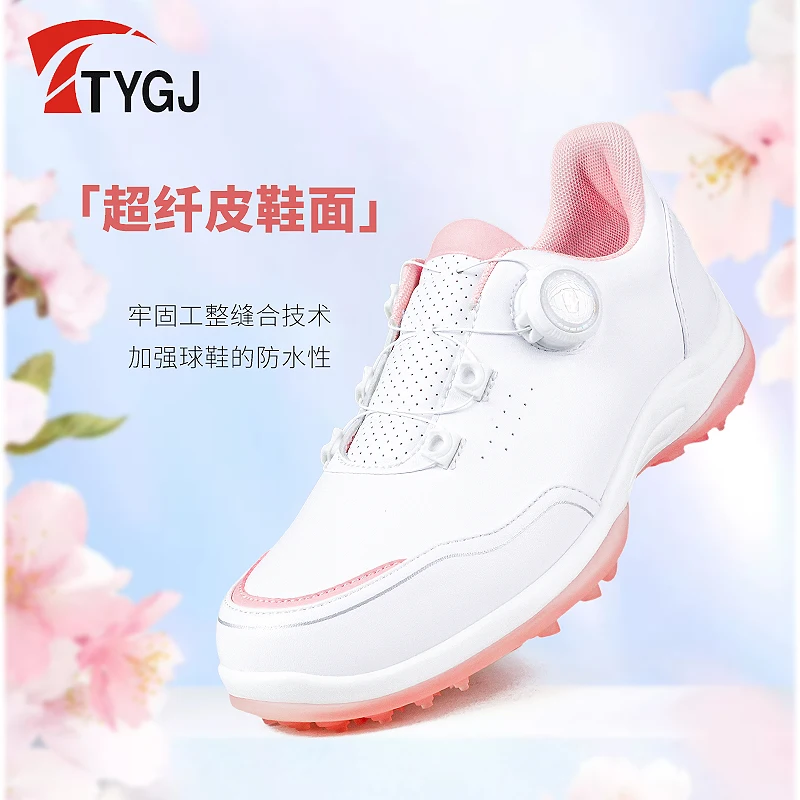 TTYGJ Professional Golf Shoes Women’s Casual Models Waterproof Breathable Non Slip  Outdoor Walking Sports Shoes White Pink