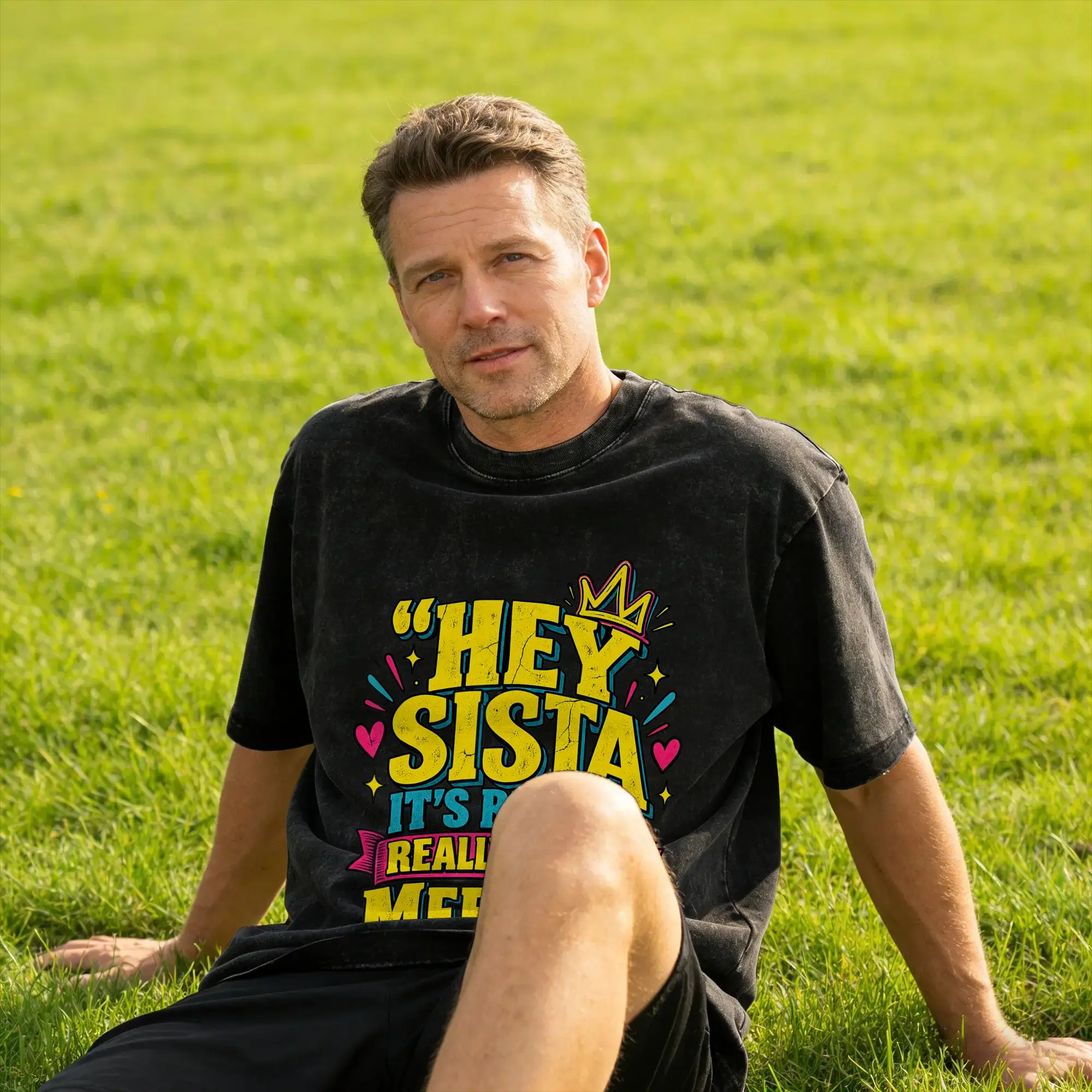 Hey Sista It's Really Really Nice to Meet ya Retro Men's T Shirt Washed  Casual Tees Short Sleeve Crewneck T-Shirts Cotton