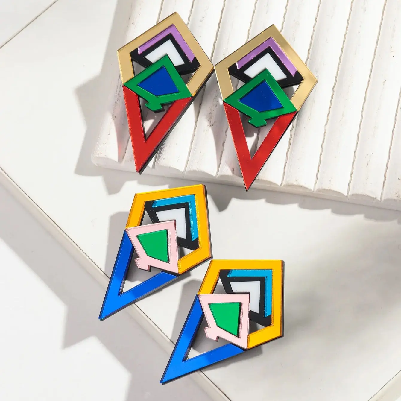 Fashion Acrylic Mirror Splicing Geometric Earrings for Women Hip Hop Exaggerated Abstract Earrings 2024 Jewelry