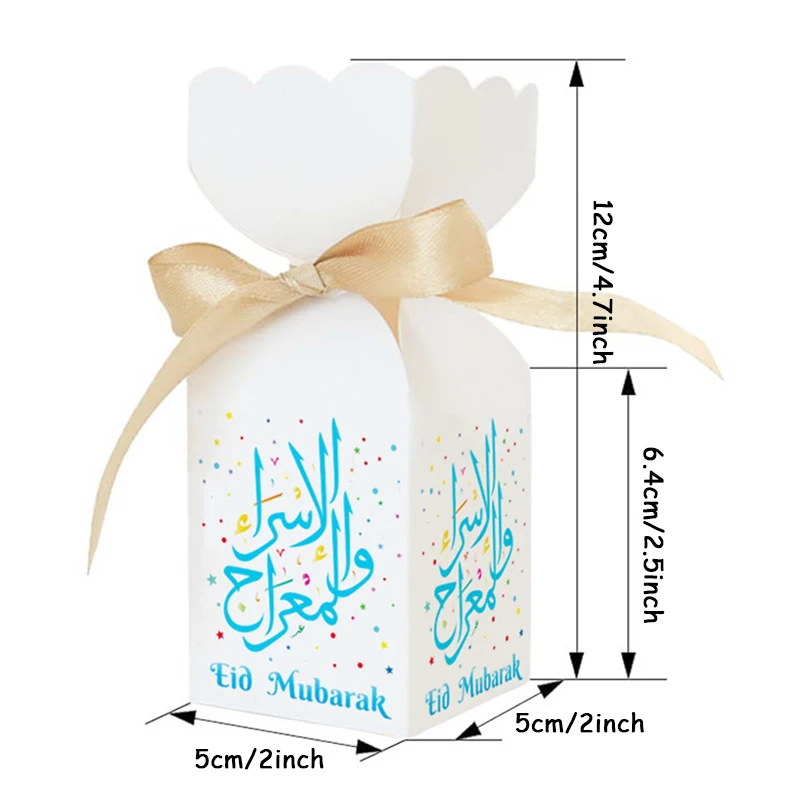 24pcs 2025 Eid Mubarak Mixed Color Middle East Style Vase Candy Box with Ribbons Eid Ramadan Party Return Gift Packaging Carton