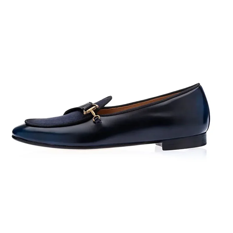 Italy Style Blue Leather Shoes For Men Fashion Monk Strap Loafers Slip On Dress Shoes Men's Flats Office Shoes