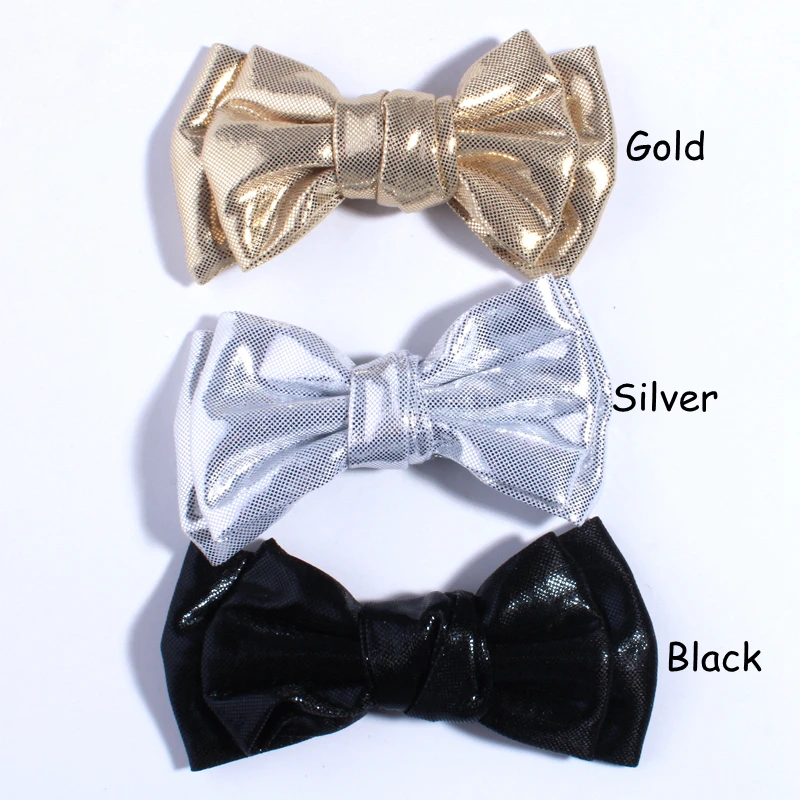 10PCS 9.5CM New Sparkling Leather Hair Bow For Hair Clips Metallic Fabric Bowknot Hair Tie For Hairpins Headband Accessories