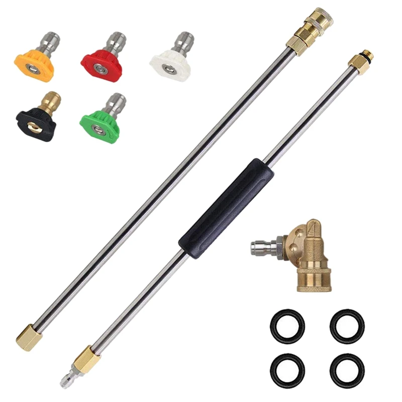 

Hot Pressure Washer Extension Spray Wand With 5 Spray Nozzle Tips 1 Pivoting Coupler, 4000 PSI Power Washer Cleaner Accessories