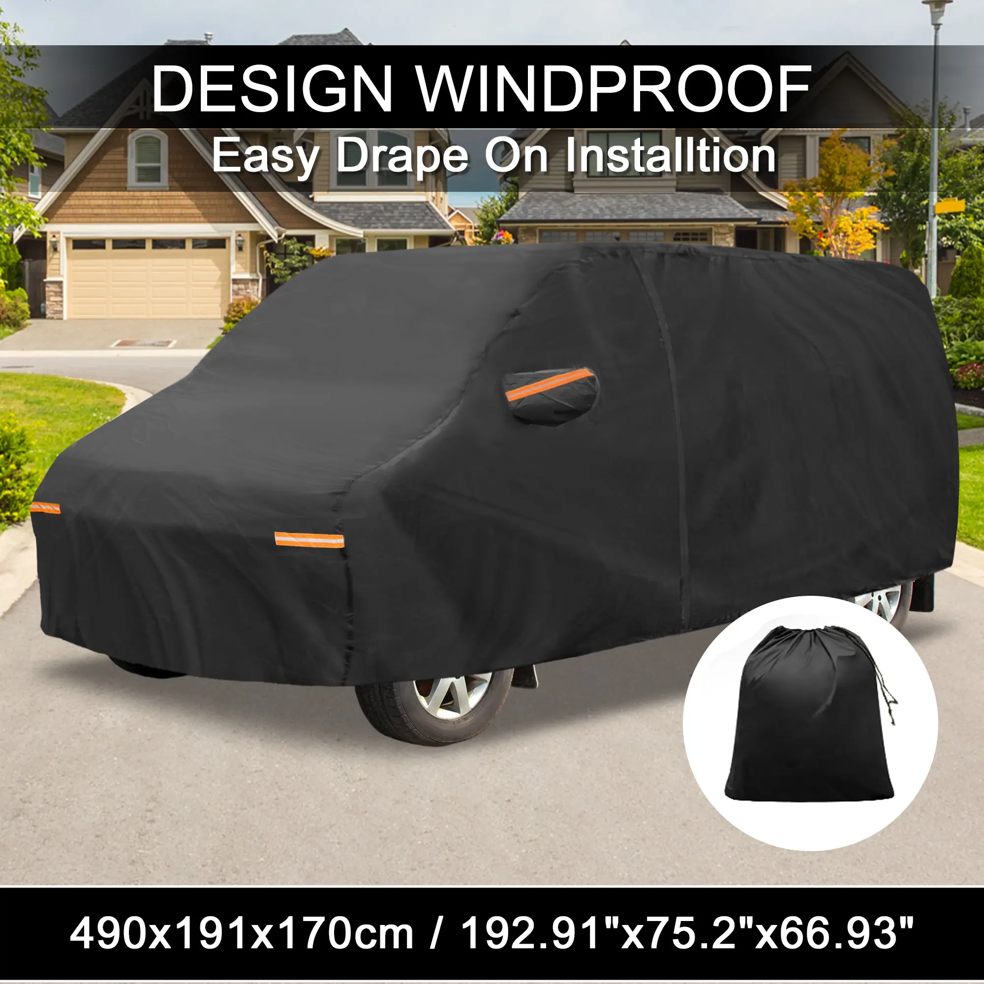 Motoforti Car Cover Waterproof with Left Side Door Zipper 210D-PU for Ford E-Series
