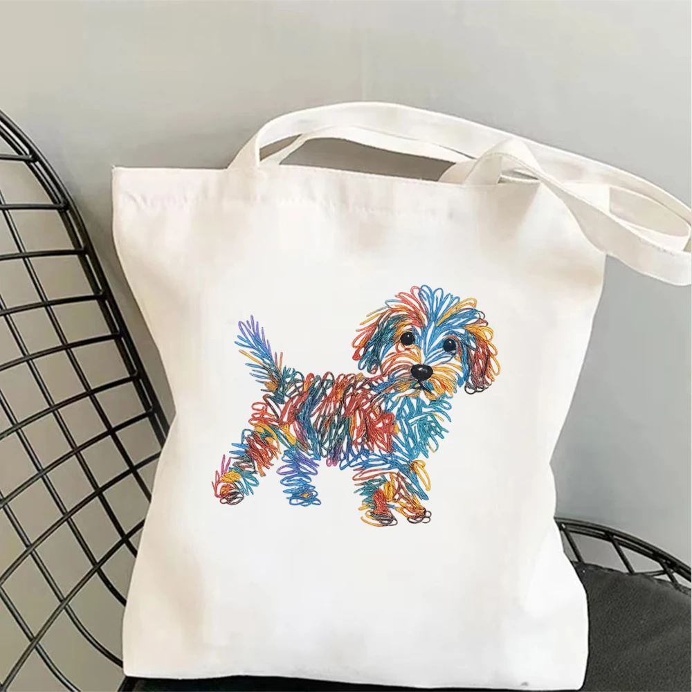 

Aesthetic Graffiti Printed Canvas Shoulder Bag Cartoon Dog Shopping Tote Reusable Cotton Cloth Handbag Bookbag for Dog Lovers