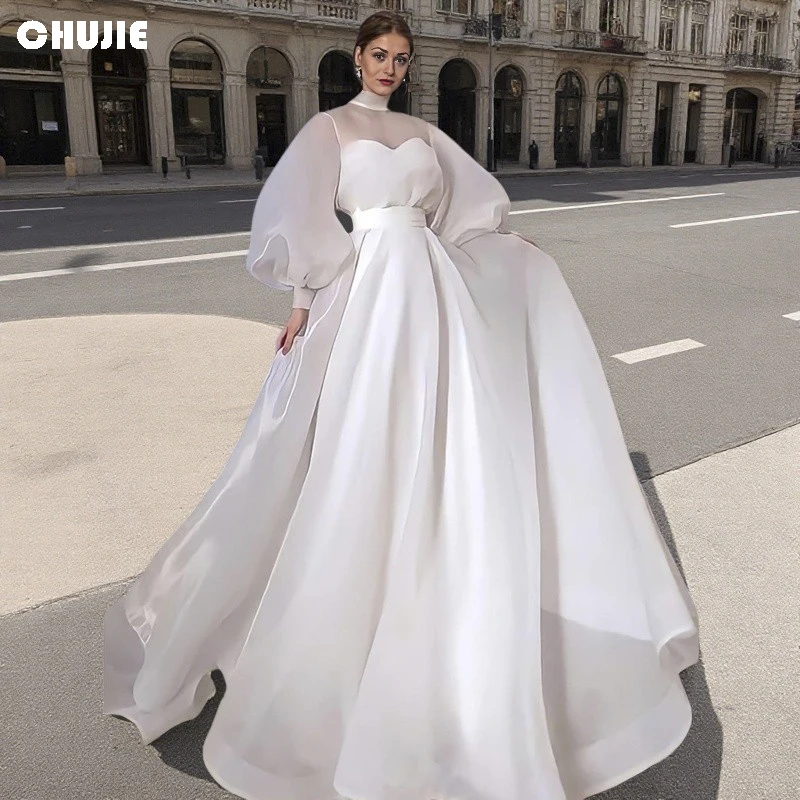 Weiße Brautkleider mit Puffärmeln 2025, mit Schleife, Dubai-Organza-Abschlussballkleid, maßgeschneiderte Abendkleider von Arabia, marokkanisches Partykleid