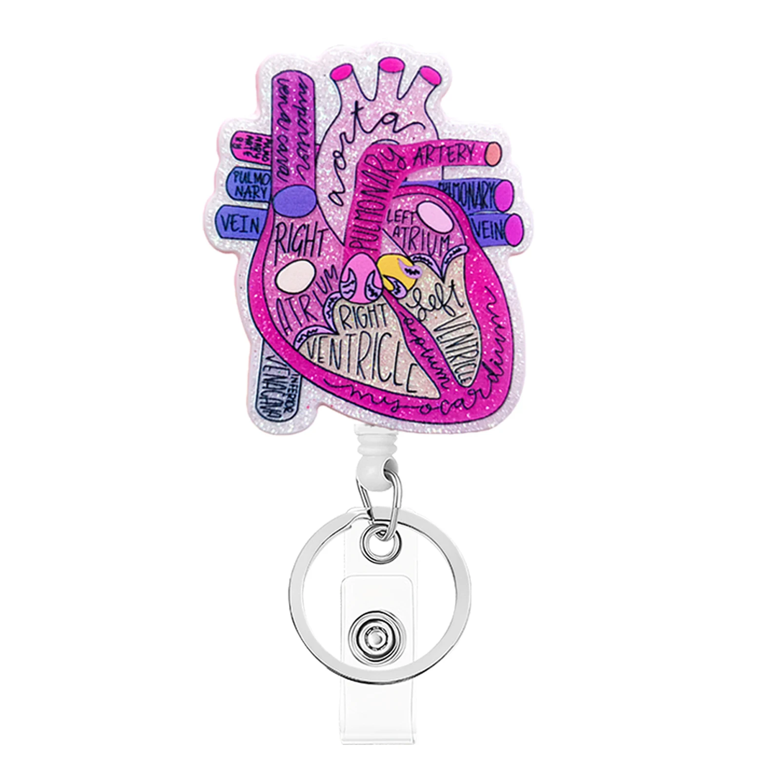 Retractable Badge Reel For Nurse Doctor Card Holder Office Hospital Cute Heart Acrylic Name Card Supplies Keyring Accessorise