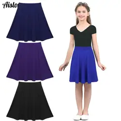 Big Girls Skater Skirt Solid Color Lightweight Stretchy Knee Length A-line Skirts Teen Kids Casual Party Costume Dance Skirt