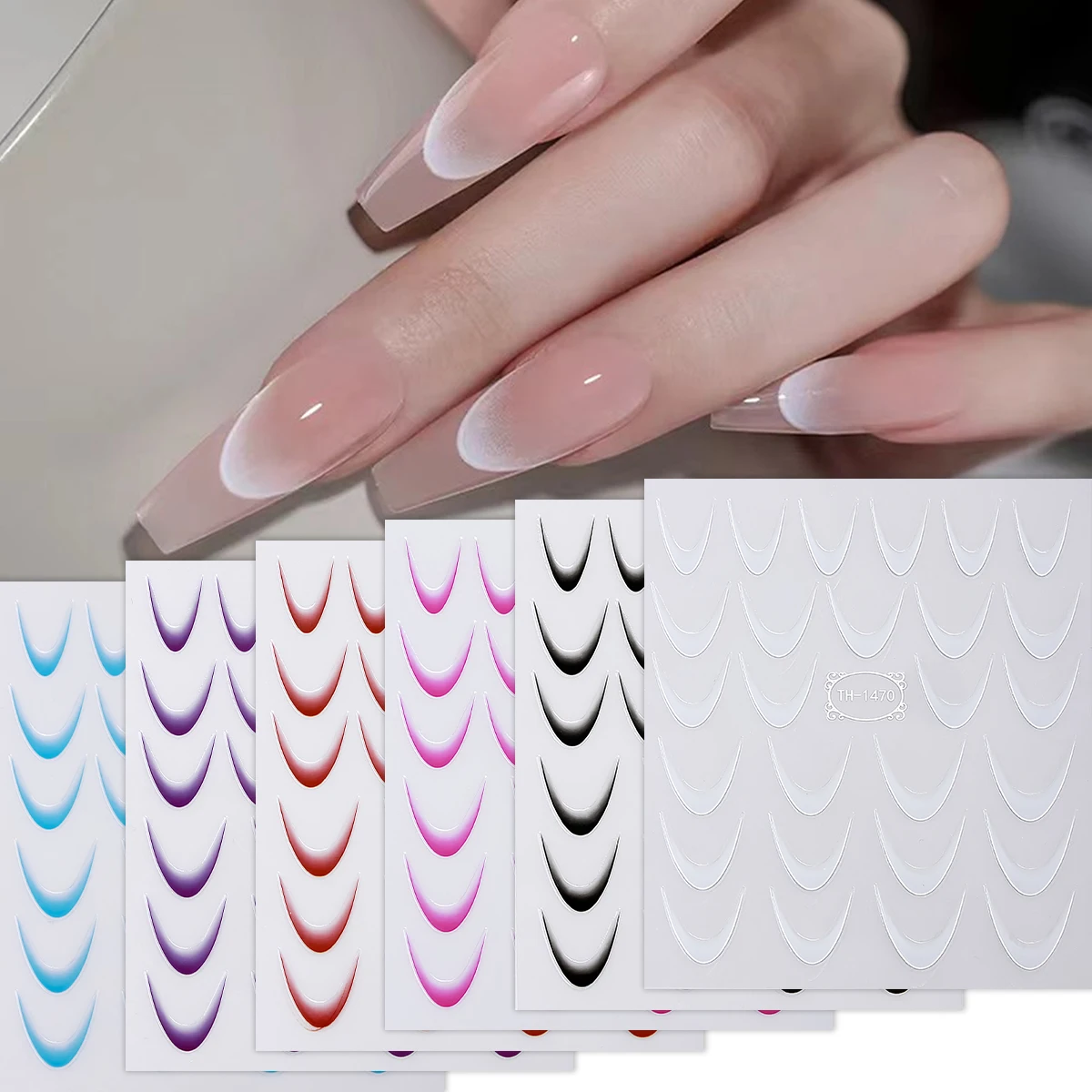 

1pc/6pcs White French Nail Art Stickers Gradient Stripe Lines Design Nail Decals Self-Adhesive Sliders for Nails DIY Decoration