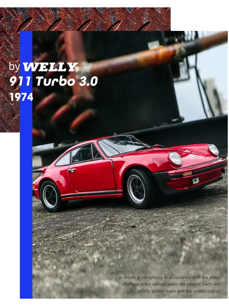 WELLY 1:24 Porsche 911 Turbo 3.0 1974 Alloy Car Diecasts & Toy Vehicles Model samochodu Miniaturowy model samochodu w skali Zabawka dla dzieci — 2