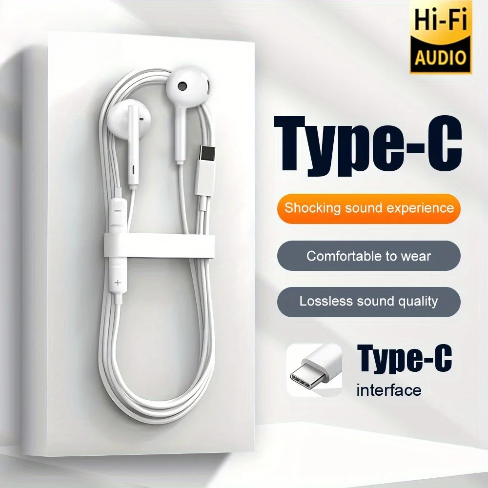 Type-C Gaming Wired Earphones, Noise Cancelling In-Ear Headset with Mic for iPhone 15/15 Pro Max, USB-C Android Phones