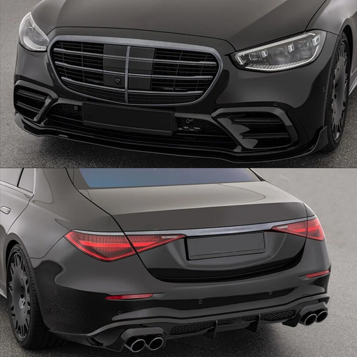 Bs Style Front Lip Rear Diffuser Spoiler For Benz S Class W223 2021-23 Body Kits glossly black