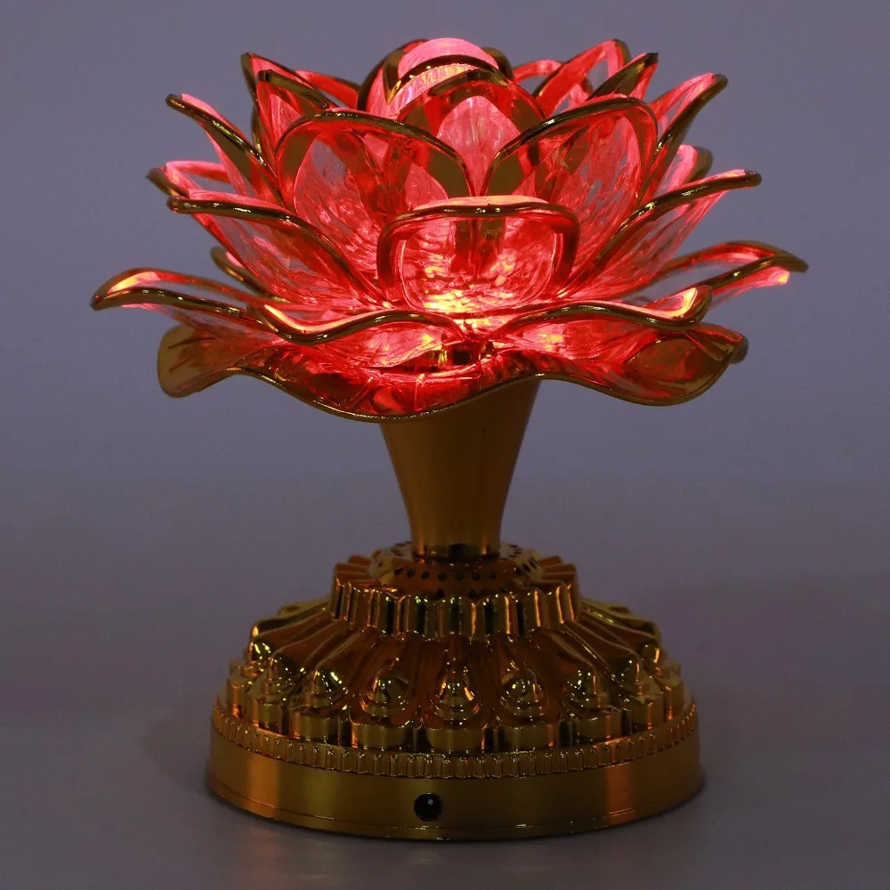 ABS Color Changing Flower LED Lamp colorful 5.51x3.54in Dual Power Worship Lamp LED Buddhist Space Decor Light