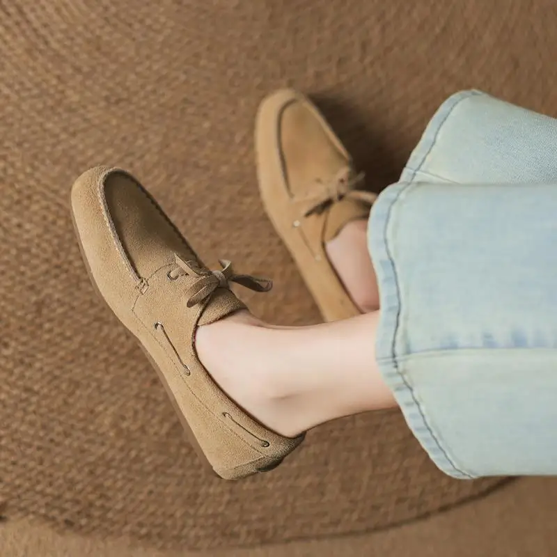MORAZORA Size 35-43 Ins Hot Genuine Leather Flat Shoes Women Suede Brand Desgin Casual Flats Fashion Ladies Loafers 4 Colors