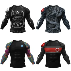 Hot Sell Popular MMA Men Rashguard Jiu Jitsu BJJ T Shirt Long Sleeve Fitness Muay Thai Boxing Sport Compression Rash Guards