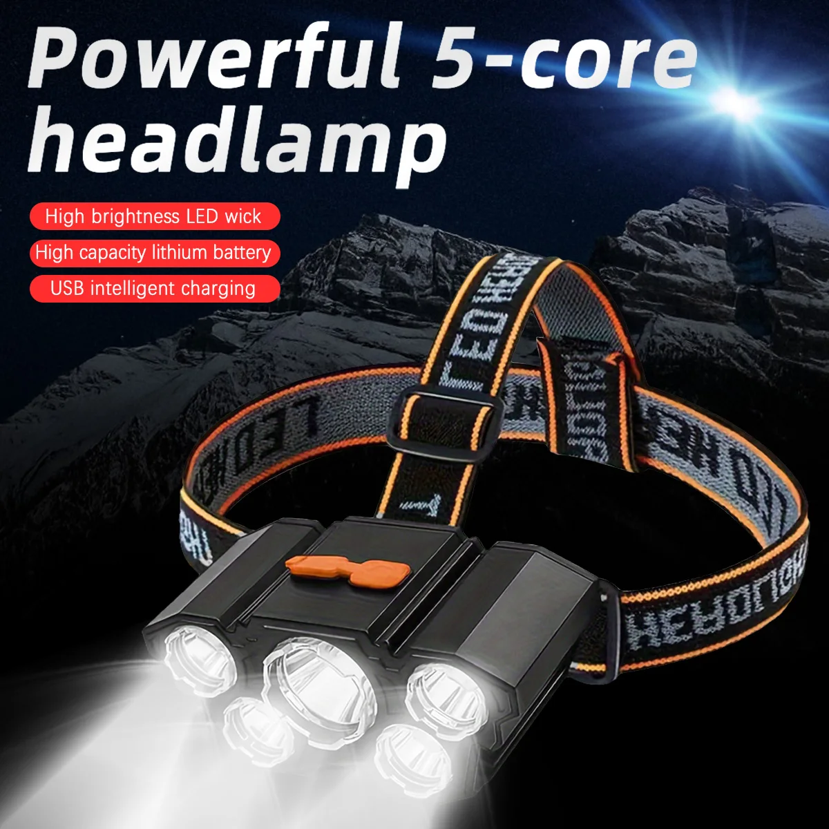 مصباح أمامي LED قابل لإعادة الشحن USB فائق السطوع 5 أوضاع عمل كشافات أمامية مقاومة للماء مثبتة على الرأس لصيد الأسماك الليلية والمشي لمسافات طويلة