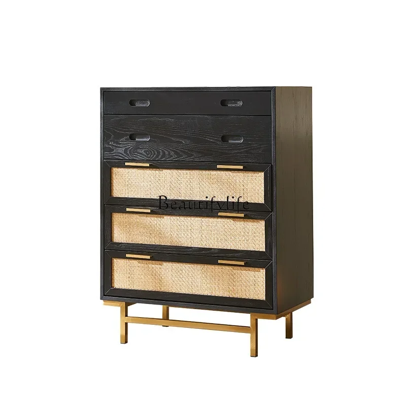 

55Medieval locker retro solid wood rattan wabi-sabi wind porch storage cabinet