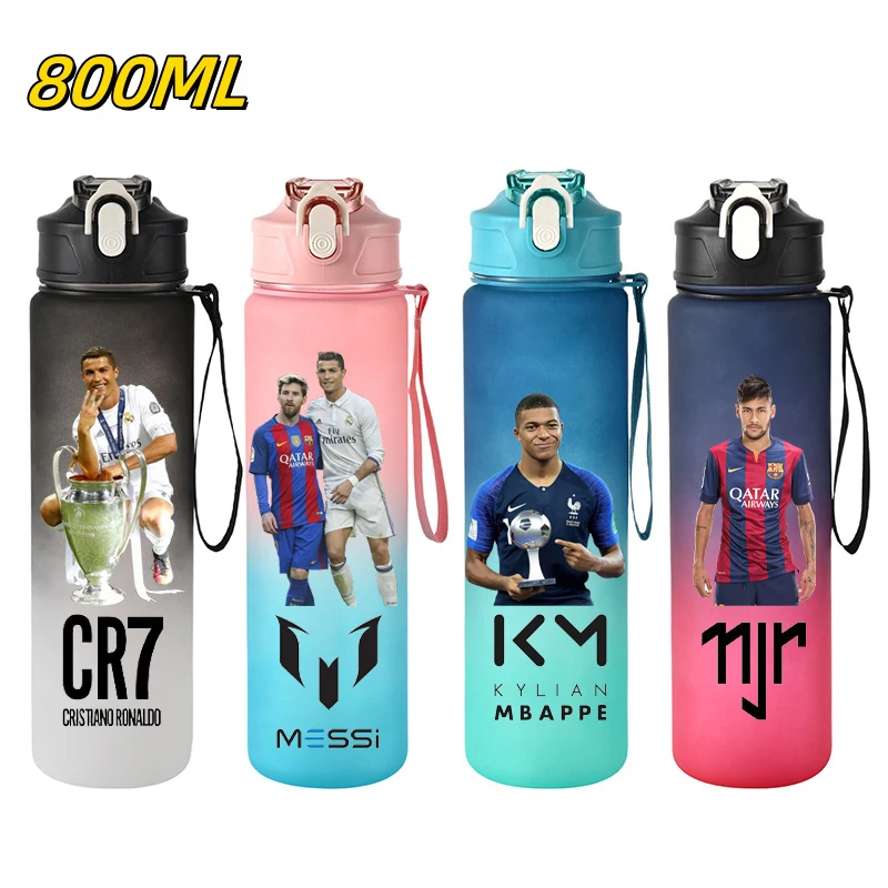 800ML Football Star Straw Water Bottle Messi Ronaldo Neymar Water Cup Hiking Drink Bottles Cup Flip Cover Drinking Bottle Gifts